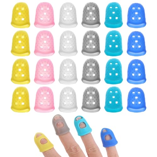 Molain 24Pcs Silicone Finger Protectors for Kids, 6 Colors Guitar Fingertip Protector Finger Covers for Ukulele and Bass
