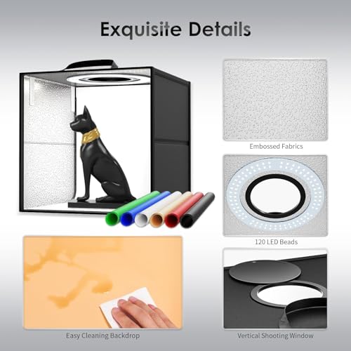 VAYOTOY Fotobox Lichtzelt Fotostudio, Faltbares Lichtbox Fotostudio Kit mit 120 dimmbare LED-Lichter,CRI >95, 3000K-5600K, 6 Farbhintergründe für kleine Produkte (30x30x30 cm)