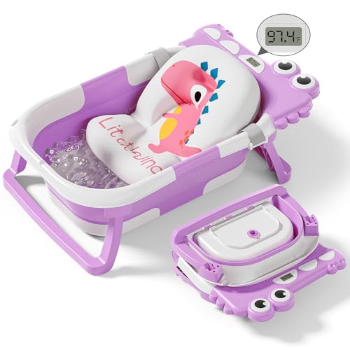 Image of Collapsible Baby Bathtub for Newborn, Foldable Baby Bath Tub with Thermometer & Soft Floating Cushion & Drain Hole, Portable Travel Infant Bath Tubs for Newborns to Toddlers 0-36 Months Girls