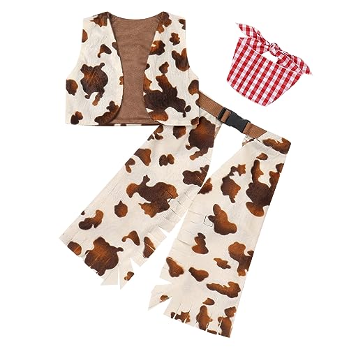 Infant Baby Cowboy Outfit Boys Faux Fur Vest+Pant+Banada 3pcs Set for Western Birthday Party