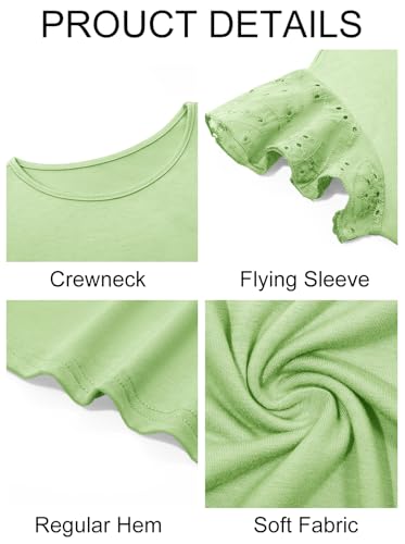 Image of Imily Bela Girls Ruffle Sleeve Shirts Crewneck Eyelet Tops 4-15 Years | Cute summer casual blouse, Soft breathable eyelet fabric with ruffle sleeves, Comfortable daily shirts for kids