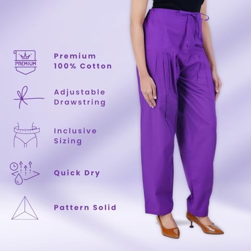 Image of Happy Bunny Salwar Pant - Modern Style Pure Cotton for Women - Ethnic Semi Patiala Trouser - Office,Home - All Day Comfort Wear with Drawstring