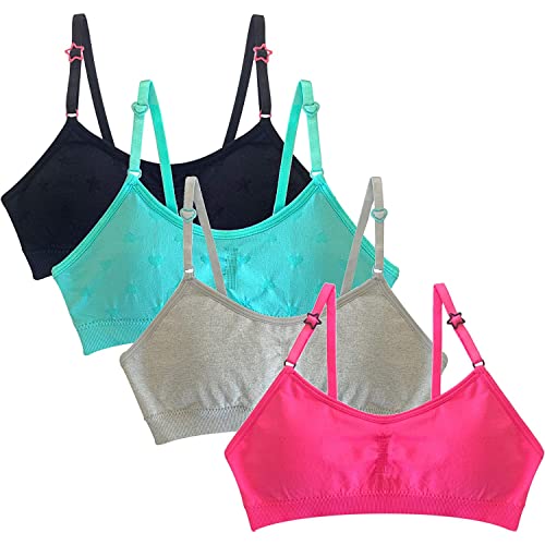 Popular Girls Training Bra Pack – Crop Cami Training Bras for Girls. Seamless Bra Removable Padding Blk Grey Pnk Aqua M