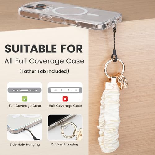 Image of Scrunchie Keychain Wristlet, Key Chain for Car Keys with D Ring, Stretchy Phone Charms with Tether Tab for Women.