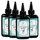 ムーンストーン レジン液 100g×4本 新サラサラ 超クリア レジン液 大容量 ハードタイプ UVレジン LEDレジン オリジナル (新サラサラ(グリーンボトル) 4本セット) シリコンモールド 超クリア レジン液 無臭