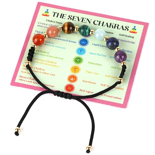 LIVLOKO LONDON Real Crystal Chakra Bracelet for Women Girl Amethyst Gift Box Daughter Rainbow Bead Anxiety Relief Stone Meditation Spiritual Positive Gift Her Ladies Jewellery Friend Buddhist Birthday