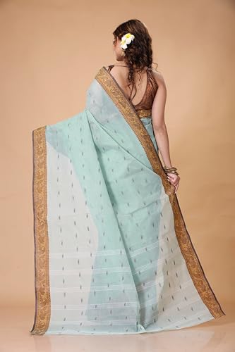 Image of Women's Traditional Bengal Tant Pure Cotton Design Border & Butta Tant Saree Without Blouse Piece