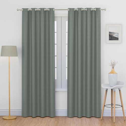 Image of LINENWALAS 100% True Blackout Curtains 7.5 Feet Long - Set of 2 Panels, Herringbone Embossed Design Complete Light Block, Thermal Insulated & Noise Reducing Room Darkening Curtains (Light Grey)