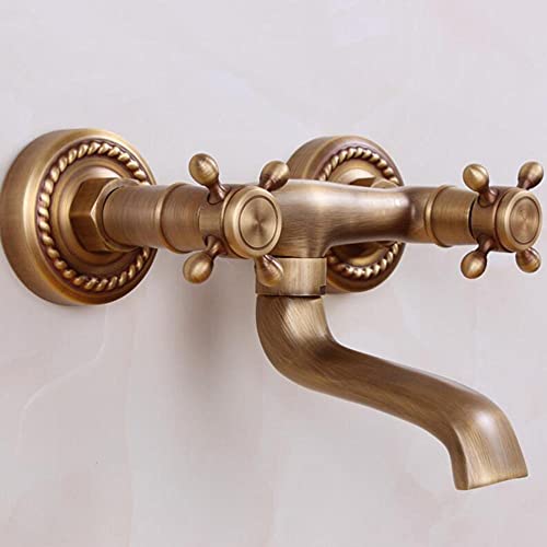 Robinet Baignoire Mural Double Trou Mitigeur Laiton Rétro Double Commande Eau Chaude Froide - 4