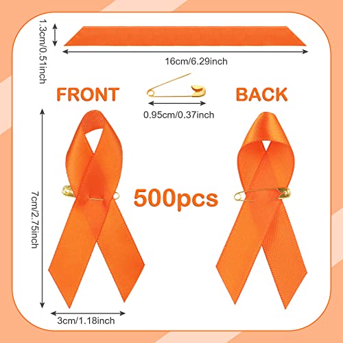 Retrowavy 500 Pieces Orange Ribbon Awareness Satin Pins Leukemia Lymphoma Cerebral Cancer Awareness Pins Orange Brooch for Women Man Charity Public Social Event by Retrowavy - Image 2