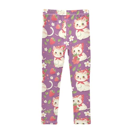 Cat Strawberry Girls' Leggings Toddler Doodles Flowers Kids Yoga Pants Dance Active Tights 4T2