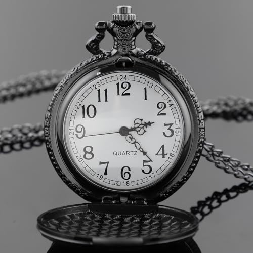 Image of Tiong Vintage Pocket Watch Engraved Cowboy Skull Wolf 3D Pattern Arabic Numerals Quartz Pocket Watch with Chain Best Gifts
