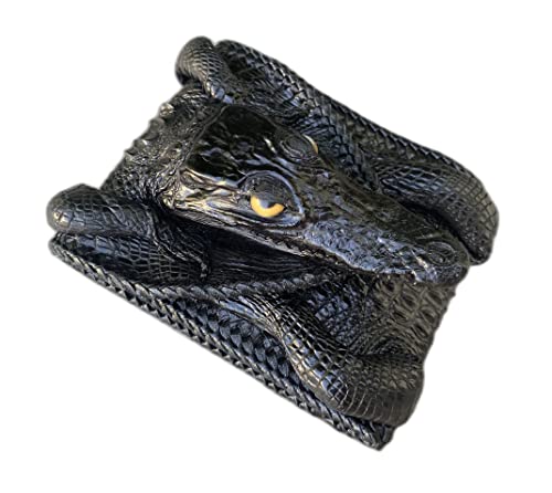Genuine Crocodile Leather Skin Men's bifold wallet, Double Side Genuine Alligator, black Special wallet with crocodile head