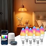 Aigostar Bombilla Inteligente E14 Bombilla Alexa LED 6.5W Bombillas Wifi RGB & 2700K-6500K Regulable, Sincronización con la música, Conexión rápida, compatible con Alexa y Google Home, 6 Unidades
