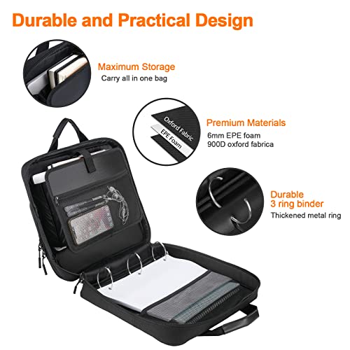Losong 3 Ring Zipper Binder 2 Inch with Shoulder Strap 500 Sheet Capacity & Multi-Pockets for School and Office Binder Organizer, Compatible with 13-Inch MacBook/Tablet (Patent Design Black) by Losong - Image 2