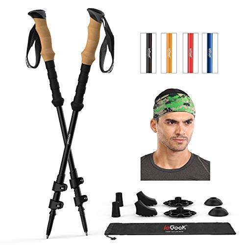 ieGeek Aluminum Trekking Poles – Collapsible, Lightweight, Strong Hiking, Walking and Running Sticks