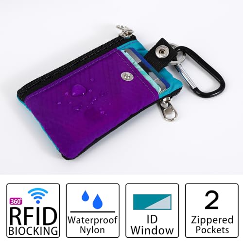 masaphll small lanyard wallet for womenmen with rfid blocking id pouch minimalist travel neck wallet with keychain id window for cardcoincash violetturquoise