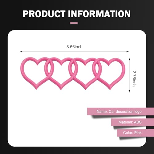 Image of 3D Love Heart Logo Rear Trunk Emblem, Self-Adhesive Car Badge Decal Sticker, Fashion Love Four Ring Audi Logo Emblem Modified, Car Exterior Decoration for Audi A3 4 5 6 8 Q3 5 7 (Pink)