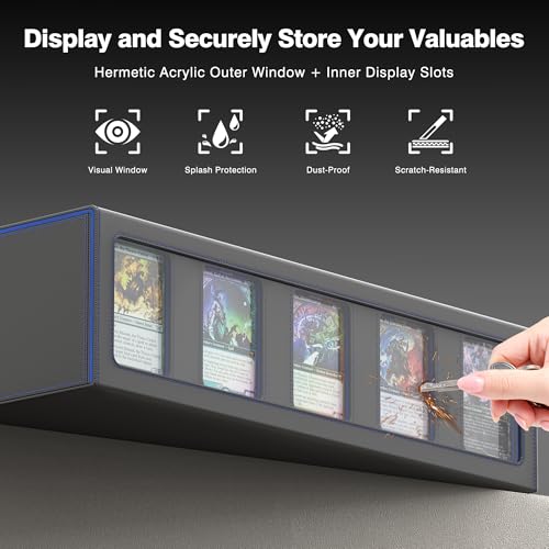 Image of Kabinka MTG Card Storage Box with Handle & Mechanical Latch,5-Row 3900+ Commander Trading Card Case with Sealed Display Window,Top Loaders Organizer Deck Box for MTG /TCG /PTCG /Sports Cards (Black Blue)
