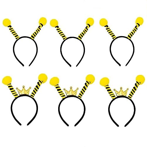 Lezevn 6Pcs Bee Antenna Headband Pom Pom Head Boppers Bee Headband Halloween Bumblebee Cosplay Accessories