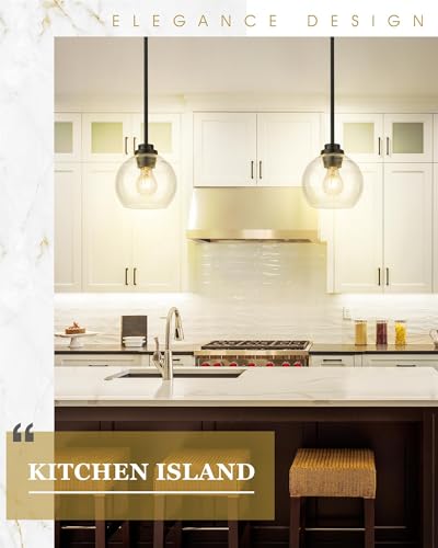 Image of Pendant Lights Kitchen Island, 7 inch Modern Black Hanging Lights Fixtures with Clear Glass Globe Shade, Kitchen Island Lighting for Bathroom, AD-22280-1P-BK-C
