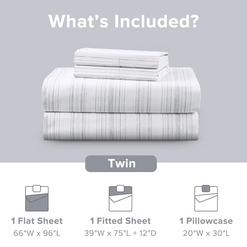 Comfort Spaces 100% Cotton Sheets Twin, Breathable, Naturally Cool Cotton Sheets, Soft Cotton Bed Sheets with 12" Elastic Pocket Fits up to 14" Mattress, All Seasons Sheet Set, Good Vibes Grey 3 Piece
