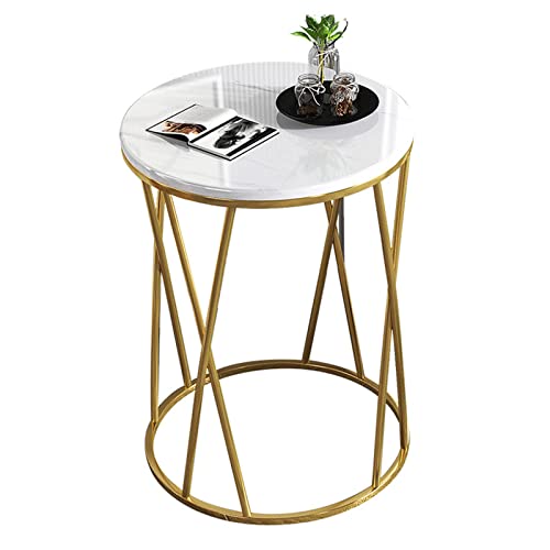 Petite table de salon circulaire marbre et or guéridon chic doré