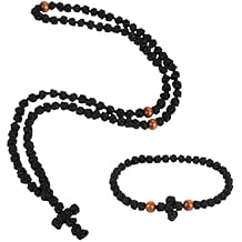 Mikovivi 2pcs Orthodox Prayer Ropes, Handmade Christian Orthodox Prayer Rope Bracelet & Necklace Set Greek Knot Bead Blessing Cross Pendant Gift