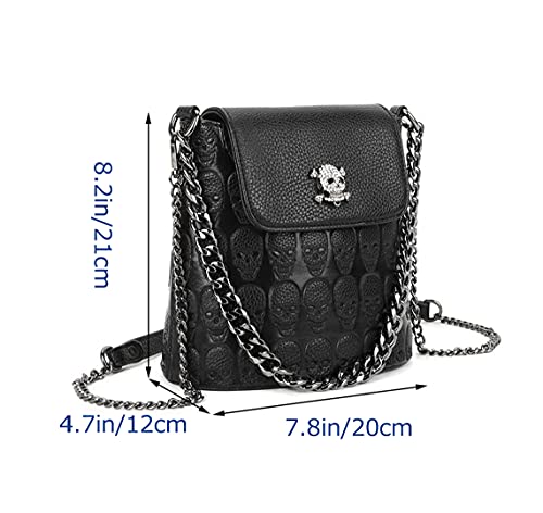Image of YAQUNICER Women Skull Purses PU Leather Chain Handbags Satchel Hobo Shoulder Crossbady Bags with Metal Pendant-Black 3