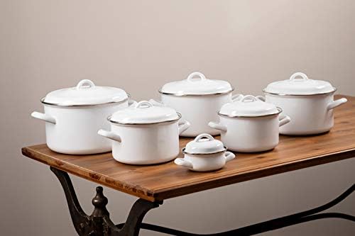 Premier Housewares 0104599 Mini Casserole Dish with Lid, Wide Handles, Enamel , White