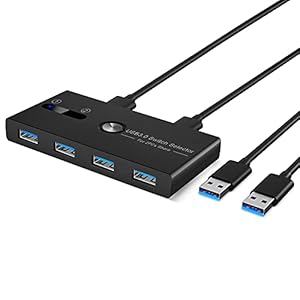 Yeemie USB-switch 3.0 USB-switch Selector 4 poorten, USB 3.0 delen, USB switch, 2-in-4 uitschakelaar voor 2 PC met 2 USB…