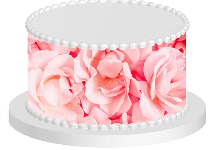 Pinkish Peach Roses Edible Tall Cake Decoration Wrap