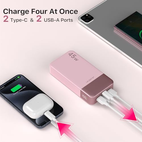 JUOVI Power Bank Fast Charging, 20000mAh 45W Tragbares Ladegerät, Super Fast Charging mit LED Display, USB C Power Bank für MacBook, für iPhone 15 14 13 Pro Samsung S24 S23 (Rosa) 4