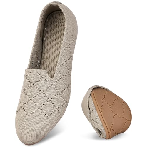 Puxowe Women's Knit Flats with Arch Support, Round Toe Slip-On Ballet Shoes, Foldable Washable...