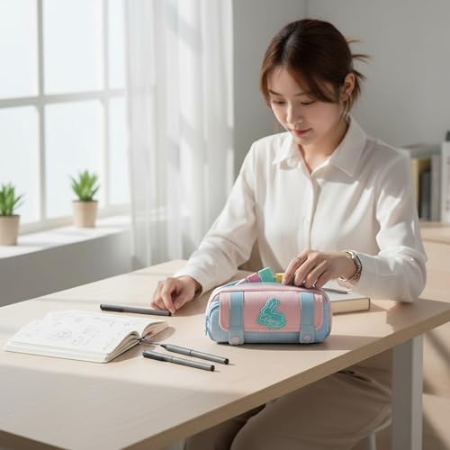 Image of Pencil Cases Large Capacity Pencil Bag Pouch Holder Box for Girls Kids Office Students Organizer School Stationery Supplies (Pink)