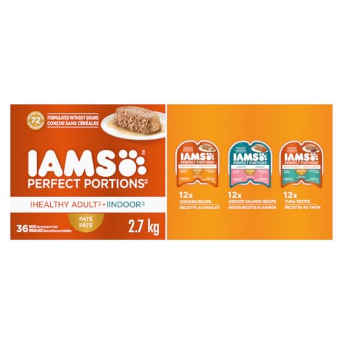 IAMS PERFECT PORTIONS Healthy Adult and Indoor Wet Cat Food Paté Chicken, Tuna and Indoor Salmon, (36) 75g Variety Pack image 7