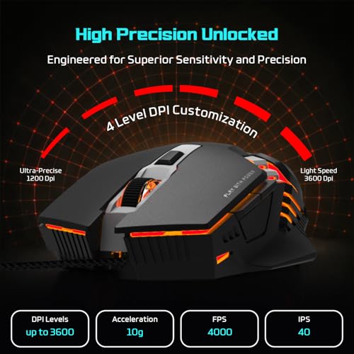 Image of EvoFox Starter Series Spectre USB Wired Gaming Mouse with Upto 3600 DPI Gaming Sensor | 6 Buttons Design | Upto 7 Million Clicks | 7 Colours Rainbow Lighting | 1.5m Braided Cable (Black)