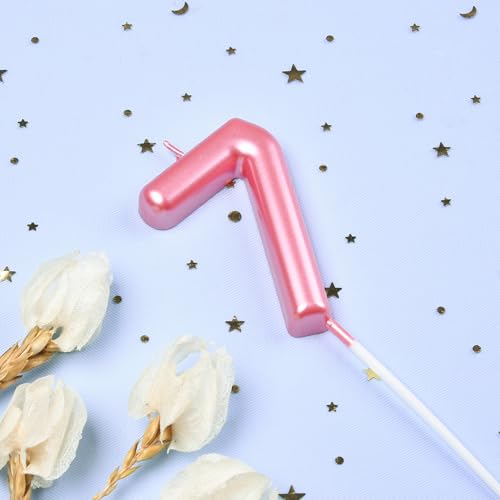 PHD CAKE 2.76 inch Classical Pink 7 Number Birthday Candles, Pink Number Candles, Cake Number Candles, Party Celebration