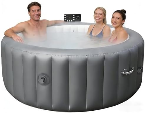 Inflatable Hot Tub 4 Person with 130 Jets & LED Lights, Portable Outdoor Hot Tub with Heater 104°F, Durable 3-Layer PVC, One-Click Inflation