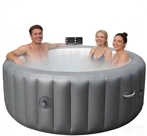 Bañera de hidromasaje inflable para 4 personas, 130 chorros con luces LED, spa portátil al aire libre con calentador de 40.0 °C, PVC duradero de 3 capas, fácil inflado con un solo clic