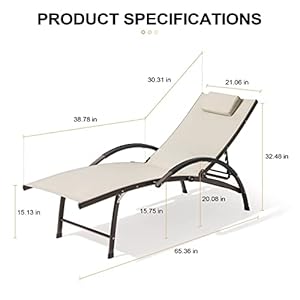 Crestlive Products Outdoor Chaise Lounge Chair Aluminum Adjustable Sun Tanning Chair All Weather Reclining Sunbathing Lounge for Lawn Beach Patio Poolside 1PC Tan
