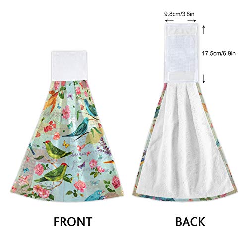 Vintage Birds Summer Hanging Kitchen Towel 2 Pack Retro Spring Floral Hummingbird Soft Coral Velvet Hand Towels With Loop For Bathroom Washcloth Absorbent Tie Towel #TOP3