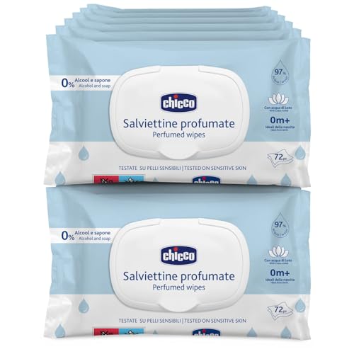 Lingettes multifonctions pour bébés, avec clip, sans alcool, parfumées, adaptées aux peaux sensibles, Megapack de 864 Lingettes, 12 paquets de 72 lingettes chacune