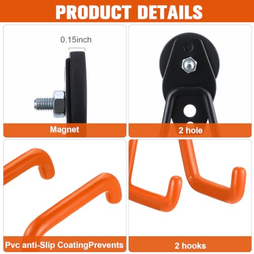 Image of Landhoow 30 Pcs Large Magnetic Hooks Heavy Duty Garage Magnet Hooks Strong Storage Utility Magnetic Hangers with Anti Slip Rubber Coating for Indoor and Outdoor Hanging (Orange)