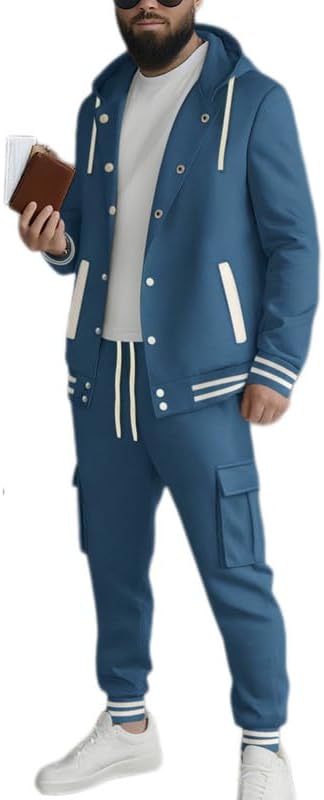 prigridche Men's Hooded Baseball Cardigan Sweatshirt Tracksuit Sets