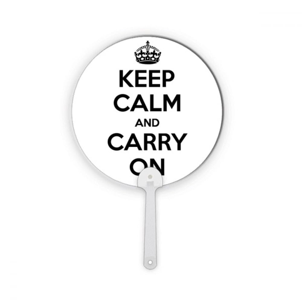 Éventail rond en plastique noir Keep Calm and Carry On pour été