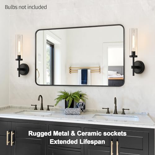 Image of Hardwired Wall Sconces Set of Two, Matte Black Bathroom Sconces with Clear Glass, Modern Wall Light Fixtures for Bathroom Mirror Vanity, Living Room, Bedroom, Hallway, Stairway, Cabinet, Foyer