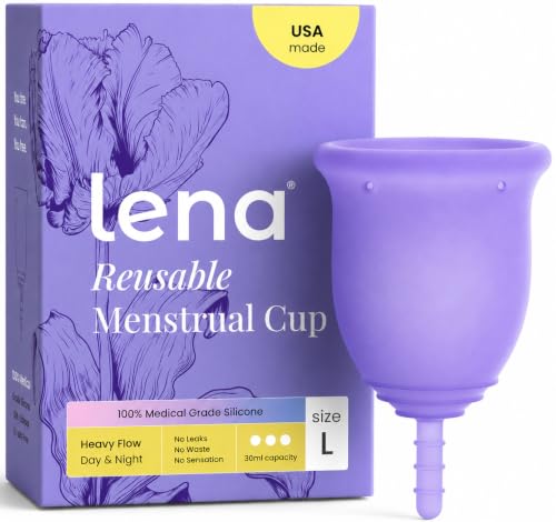 Image of Lena Menstrual Cup Original - Soft Reusable Medical-Grade Silicone Period Cups for Women Heavy Flow, Comfortable 12-Hour Leak-Free Protection, Beginner-Friendly Feminine Care - Large, Purple