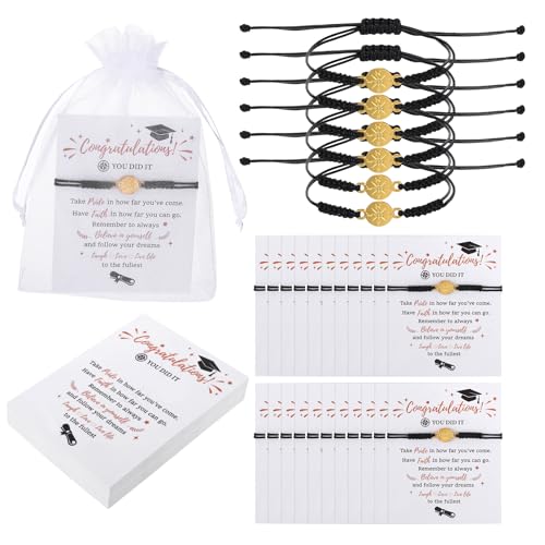 shioueoyu 20 Pieces 2026 Graduation Bracelet 2026 Graduation Gifts for Her/Him, Compass Bracelets Graduate with Quote Cards Organza Bags for College High School Inspirational Gifts(Black)