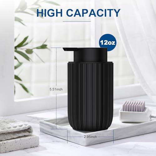 Image of Ceramic Foaming Soap Dispenser, 12 oz Bathroom Foam Hand Soap Dispenser, Refillable Lotion Soap Dispenser with Removable Pump for Kitchen Hand Wash Dispenser, Modern Home Decor(2Pack-Black)